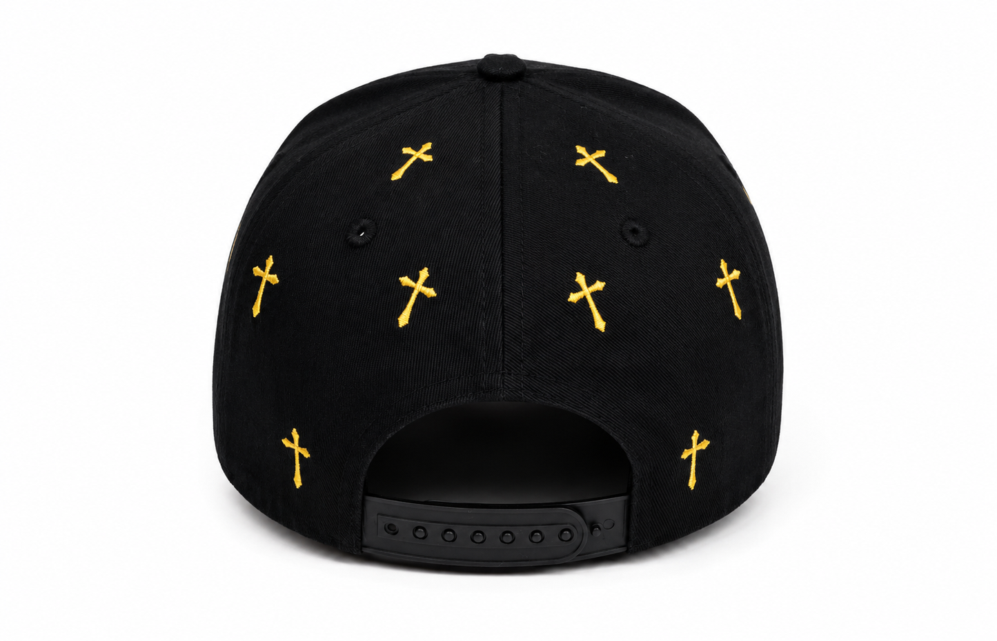 JEBCOK Three Crosses Snapback Hat | Black & Gold Rhinestone