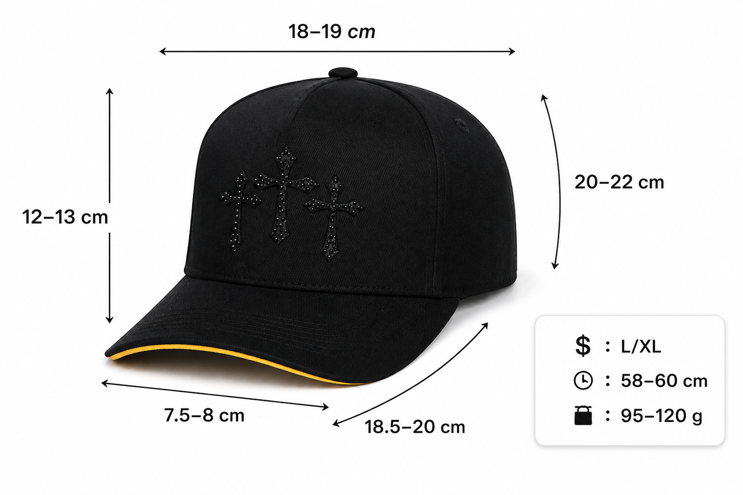 JEBCOK Three Crosses Snapback Hat | Black & Gold Rhinestone
