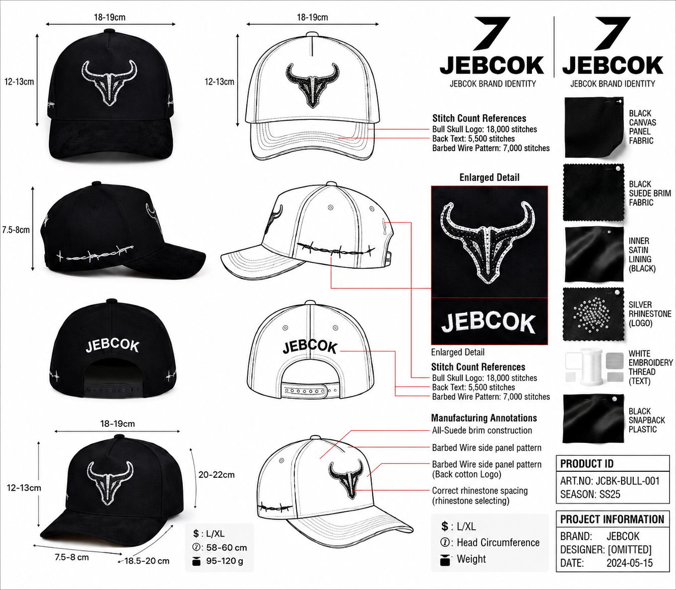 JEBCOK Bull Hat Snapback | Rhinestone Bull Head Black Cap