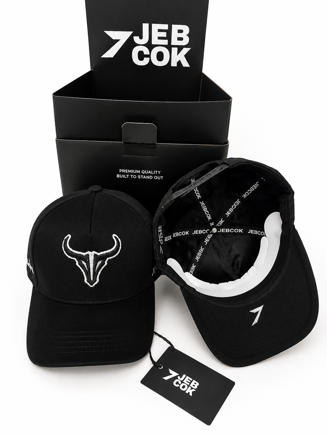 JEBCOK Bull Hat Snapback | Rhinestone Bull Head Black Cap