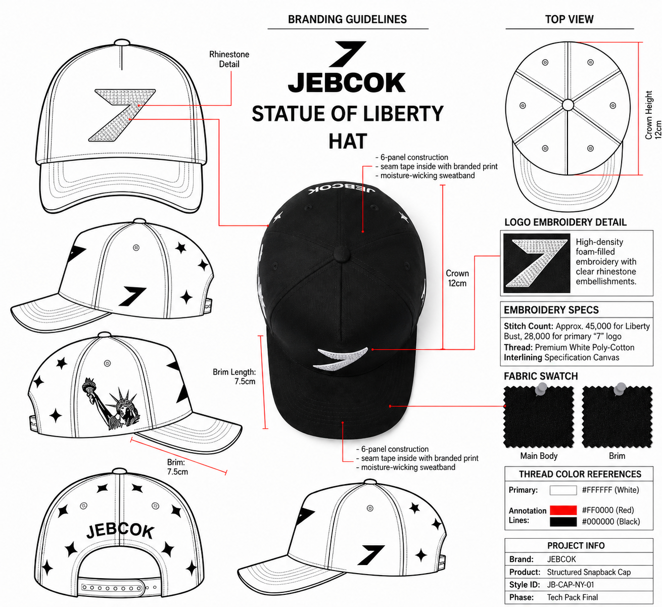 JEBCOK Statue of Liberty Snapback Hat | Rhinestone Black Cap