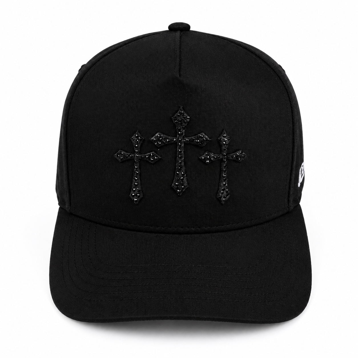 JEBCOK Three Crosses Snapback Hat | Black & Gold Rhinestone
