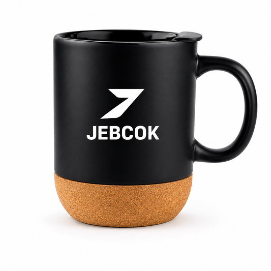 Cork Base Ceramic Coffee Mug with Lid | Matte Black 450ml
