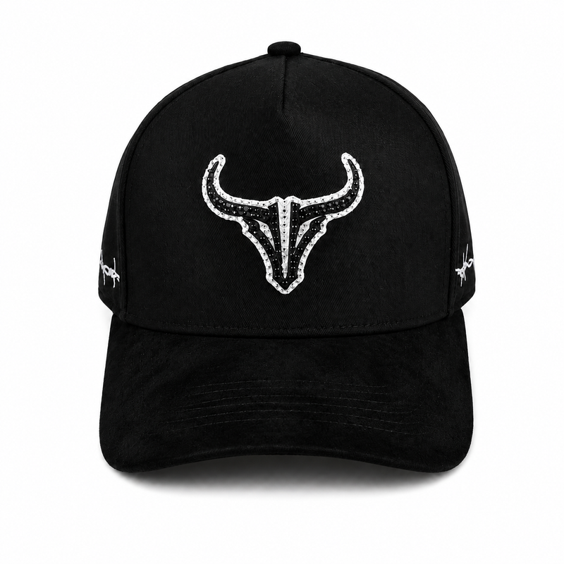 JEBCOK Bull Hat Snapback | Rhinestone Bull Head Black Cap